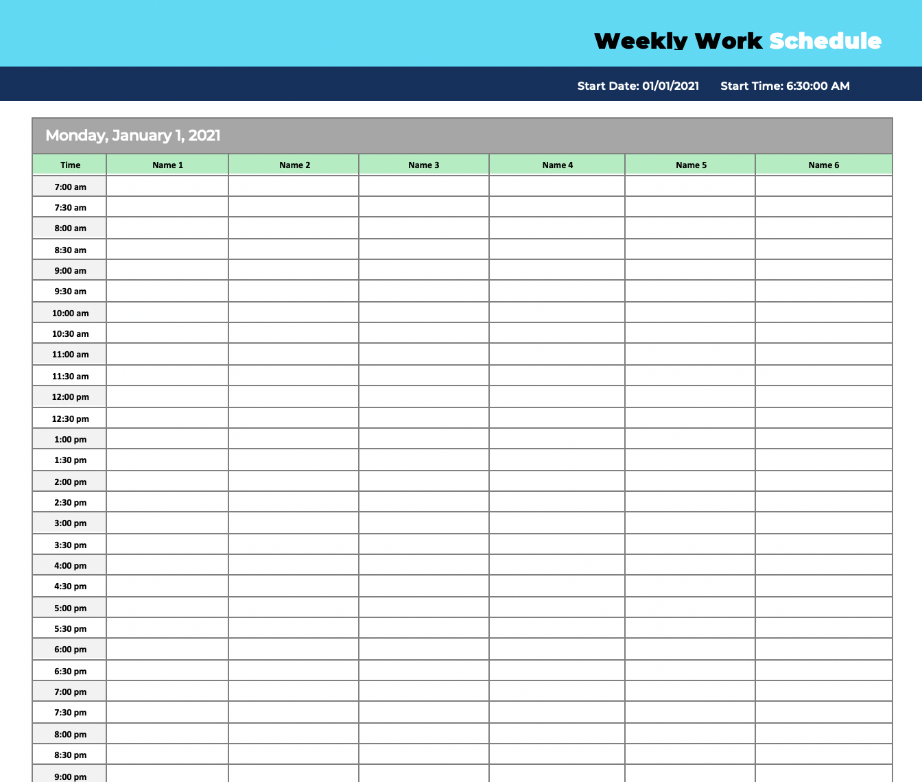 free sample weekly employee work schedule template