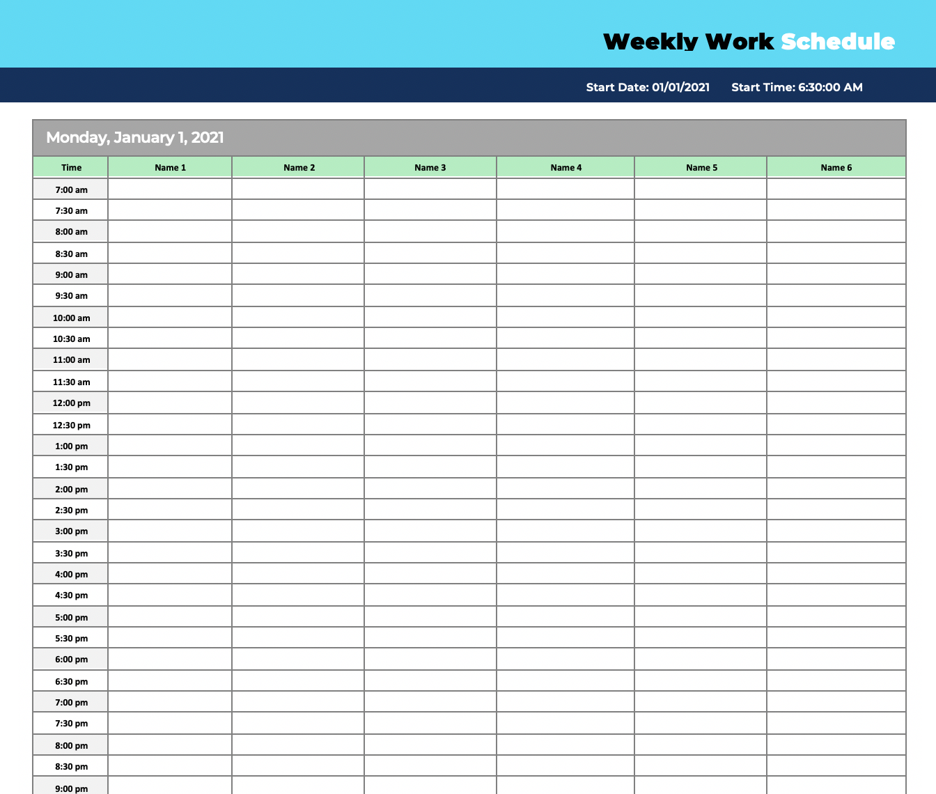 free weekly employee work schedule template printable